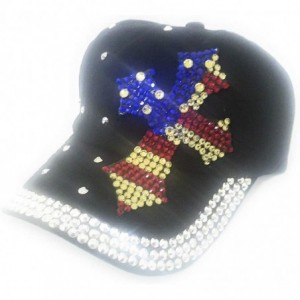 Baseball Caps Adjustable Cross Hat Womens Ladies Bling Rhinestone Cap - Usa American Flag July 4th Patriotic Red Blue - CK195...