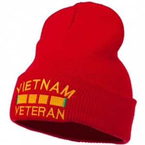 Skullies & Beanies Vietnam Veteran Embroidered Long Knitted Beanie - Red - CS18WT3SRQS $49.28