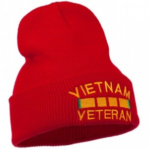 Skullies & Beanies Vietnam Veteran Embroidered Long Knitted Beanie - Red - CS18WT3SRQS $41.35