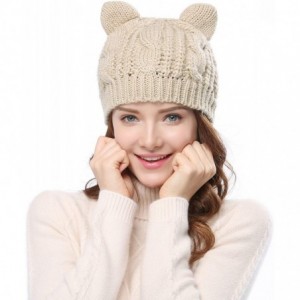 Skullies & Beanies Women's Hat Cat Ear Crochet Braided Knit Caps - Beige - C411QAD2WV7 $19.32