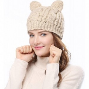 Skullies & Beanies Women's Hat Cat Ear Crochet Braided Knit Caps - Beige - C411QAD2WV7 $19.32