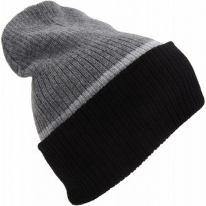 Skullies & Beanies Adults Unisex Reversible Striped Slouch Beanie Hat (4-in-1 Design) - Blue/Navy/Black - C7120FUV2YT $17.46