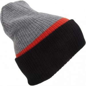 Skullies & Beanies Adults Unisex Reversible Striped Slouch Beanie Hat (4-in-1 Design) - Blue/Navy/Black - C7120FUV2YT $17.46