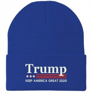 Skullies & Beanies Trump Keep America Great 2020 Flag Embroidered Winter Knitted Long Beanie - Royal - CP18X8XGI98 $26.86
