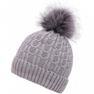 Skullies & Beanies Womens Beanie Winter Cable Knit Faux Fur Pompom Ears Beanie Hat - Single Pom_grey - C8192M4SGUD $19.53