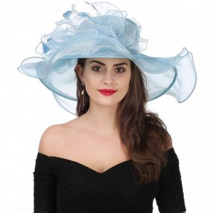 Sun Hats Women Kentucky Derby Church Beach Fascinators Hat Wide Floral Brim Flat Hat with Bowknot - New Blue - CY18E6750RI $4...