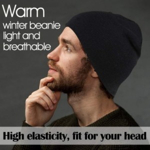Skullies & Beanies Beanie Cap- Soft Stretch Acrylic Knit Winter Hats Warm Gifts for Men/Women/Kids - 1 Pack Black - C718Z40SM...