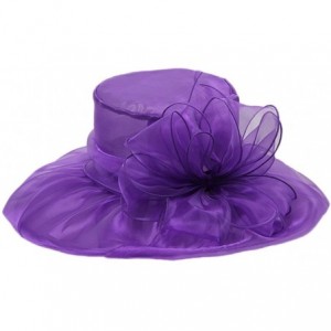 Sun Hats Women's Colorful Organza Kentucky Wide Brim Bow Derby Sun Hat - Purple - CU12GSWKQC7 $24.50