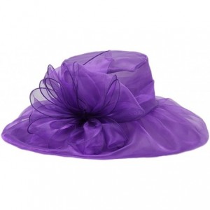 Sun Hats Women's Colorful Organza Kentucky Wide Brim Bow Derby Sun Hat - Purple - CU12GSWKQC7 $24.50