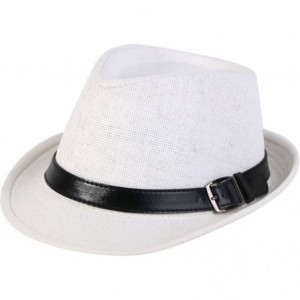 Fedoras Beach Straw Fedora Hat w/Solid Hat Band for Men & Women - White Hat Black Belt - CD17Y08ROZ8 $34.39