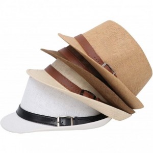 Fedoras Beach Straw Fedora Hat w/Solid Hat Band for Men & Women - White Hat Black Belt - CD17Y08ROZ8 $29.65