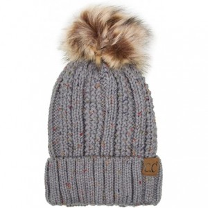 Skullies & Beanies Exclusive Knitted Hat with Fuzzy Lining with Pom Pom - Confetti Natural Grey - CQ18G33HA2Y $36.31