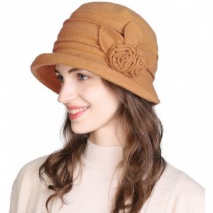 Bucket Hats Womens Wool Blend Winter Bucket 1920s Vintage Derby Hat Fedora Round Fall Bowler 55-59cm - 16076-tan - CB18IICRGU...