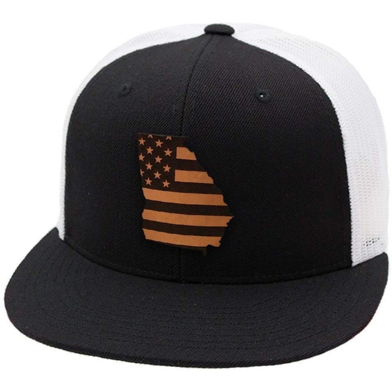 Baseball Caps 'Georgia Patriot' Leather Patch Hat Flat Trucker - Black/White - CE18IGQILR6 $51.57