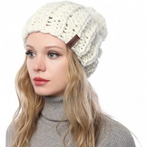 Skullies & Beanies Winter Knit Hat for Women Warm Chunky Pom Pom Beanie Ski Snow Outdoor Cap for Women Teen Girls - White - C...