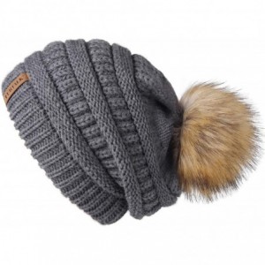 Skullies & Beanies Womens Winter Knit Slouchy Beanie Hat Warm Skull Ski Cap Faux Fur Pom Pom Hats for Women - CS185XOUZAN $24.20