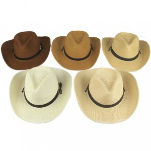 Cowboy Hats Adult Straw Cowboy Hat Wide-Brimmed Woven Summer Sun Hat - Light Beige - CV17YK4RR8N $29.42
