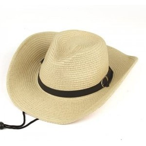 Cowboy Hats Adult Straw Cowboy Hat Wide-Brimmed Woven Summer Sun Hat - Light Beige - CV17YK4RR8N $25.13