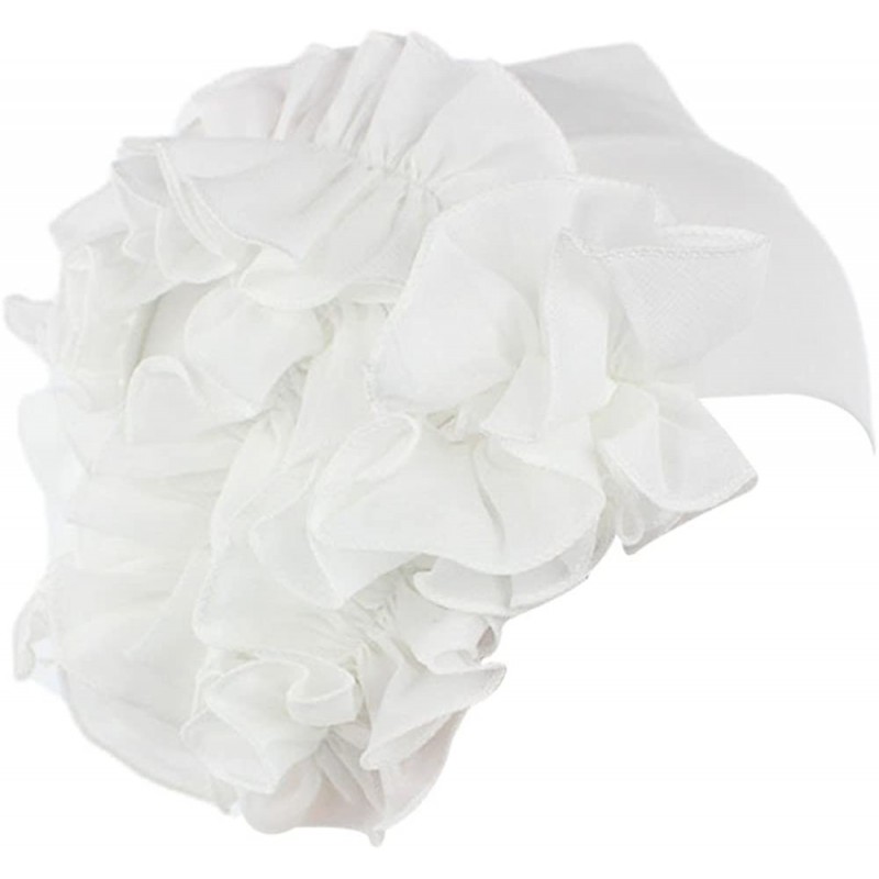 Berets Womens Wrap Cap Flower Chemo Hat Beanie Scarf Turban Headband - White - CY18INASE6C $18.33