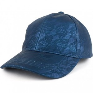 Baseball Caps Lace Pattern Printed PU Leather Structured Adjustable Baseball Cap - Teal - C5188KN2HN0 $22.56