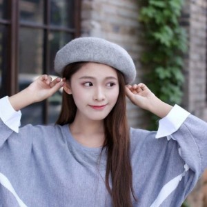 Berets Classic French Artist Beret for Women Wool Beret Hat Solid Color - Light Gray - C818KNCSCEE $31.61