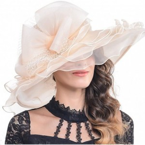 Sun Hats Women Kentucky Derby Church Dress Organza Hat Wide Brim Flat Hat S601 - Beige - CQ17WW8OSDC $44.94