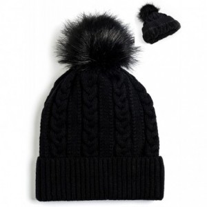 Skullies & Beanies Women Winter Faux Fur Pom Beanie Hat w/Warm Fleece Lined Thick Skull Ski Cap - Black - C4189GS533I $22.87