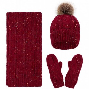 Skullies & Beanies Women's Winter 3 Piece Cable Knit Beanie Hat Gloves & Scarf Set - Mix Burgundy - CW18HHLLUCE $65.34