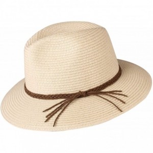 Sun Hats Sun Hats for Women Summer Wide Brim UV UPF 50+ Panama Fedora Foldable Packable Straw Beach Hat - Beige - CQ1963IX38N...
