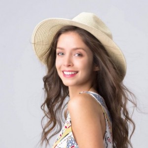 Sun Hats Sun Hats for Women Summer Wide Brim UV UPF 50+ Panama Fedora Foldable Packable Straw Beach Hat - Beige - CQ1963IX38N...