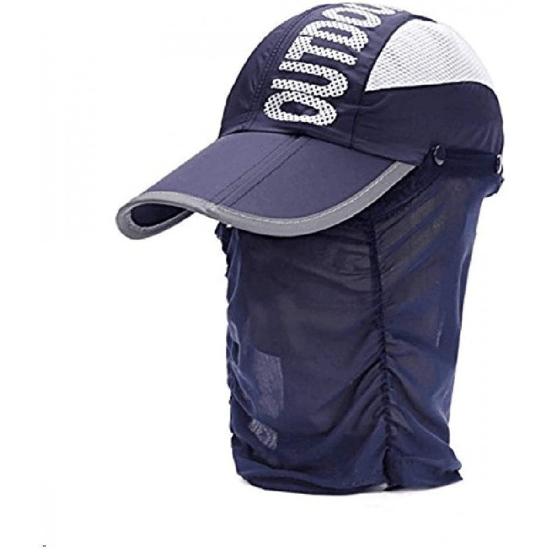 Sun Hats Sun Caps Outdoor Hat Solar Protection Sun Cap Foldable Removable Neck&Face Flap Cover - Navy - C418ESIWWLA $23.50