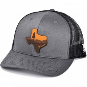 Baseball Caps 'The Texas Cowboy' Leather Patch Hat Curved Trucker - Charcoal/Black - CA18IGQ43M2 $56.27