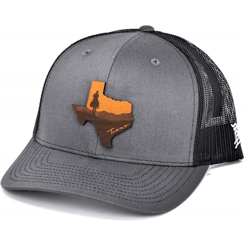 Baseball Caps 'The Texas Cowboy' Leather Patch Hat Curved Trucker - Charcoal/Black - CA18IGQ43M2 $57.57