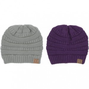 Skullies & Beanies Warm Soft Cable Knit Skull Cap Slouchy Beanie Winter Hat (2pcs Set Natural Grey/Purple) - C412OBPXPMT $31.17