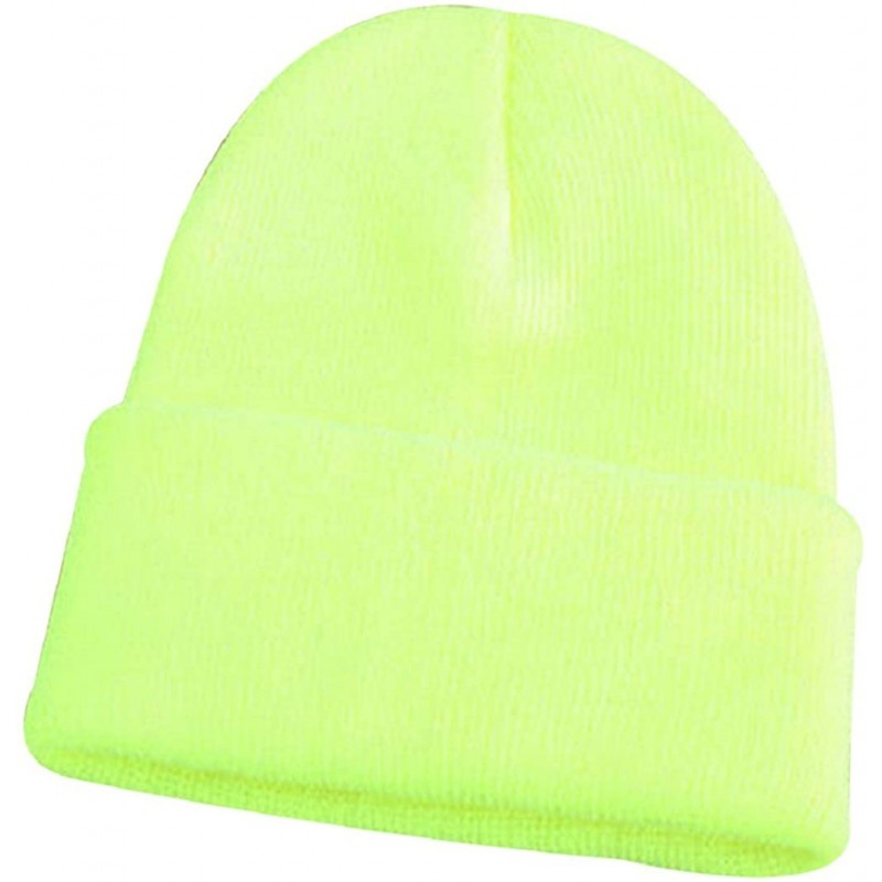 Skullies & Beanies Men Women Beanie Knit Cap Hip-Hop Winter Warm Elastic Cuff Hat - Fluorescent Yellow - CO12NTTG4UT $19.15