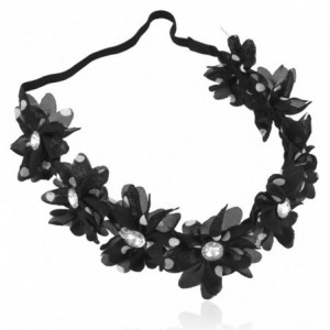 Headbands Black White Chiffon Polka Dot Crystal Floral Flower Stretch Headband Head Band - Black - CJ11XLU4IID $18.17