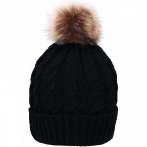 Skullies & Beanies Women's Winter Soft Chunky Cable Knit Pom Pom Beanie Hats Skull Ski Cap - Black - CN188AO4SUK $28.17