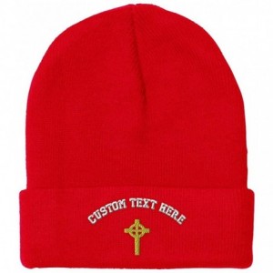 Skullies & Beanies Custom Beanie for Men & Women Celtic Cross A Embroidery Acrylic Skull Cap Hat - Red - CJ18ZS3YR5D $36.85