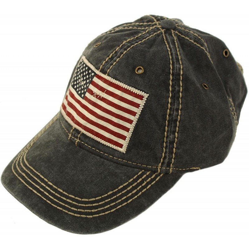 Baseball Caps Unisex Washed Cotton Vintage USA Flag Low Profile Summer Baseball Cap Hat - Black - CH18CXNULKX $23.13