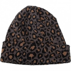 Skullies & Beanies Knitted Beanie Hat Animal Leopard Pattern Watch Cap KR51083 - Grey - CH1935WCM9S $35.24