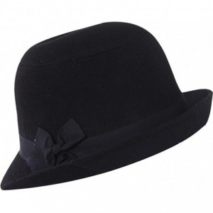 Fedoras Women's Candy Color Wool Rool Up Bowler Derby Cap Cat Ear Hat - Black Bow Black - CZ11PL6Z2IP $19.55