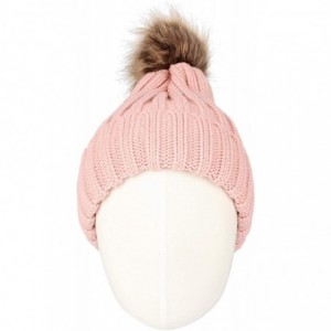 Skullies & Beanies Fleece Ribbed Knit Pom Beanie Winter Hat Slouchy Cap CZP0011 - Pink - CB18KIWLLQW $22.79