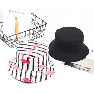 Bucket Hats Flamingo-Bucket-Hat Printed Sun-Hat Reversible with Summer Women - White - CF18S8RLUX5 $21.70