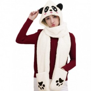 Skullies & Beanies Womens Girls Winter Warm Cartoon Plush Hat with Scarf Pocket Gloves Hoodie Cap - Shy Face Panda - C118I3U3...
