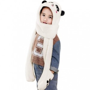 Skullies & Beanies Womens Girls Winter Warm Cartoon Plush Hat with Scarf Pocket Gloves Hoodie Cap - Shy Face Panda - C118I3U3...