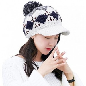 Skullies & Beanies Womens Knit Visor Beanie Winter Hat&Scarf Sets Fleece Mask Neck Warmer - 89217_navy - CT188DIKS2L $19.25