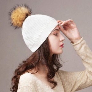 Sun Hats Winter Beanie for Women Warm Knit Bobble Skull Cap Big Fur Pom Pom Hats for Women - 03 White - CX18I2G0S62 $25.86