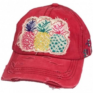 Baseball Caps Pineapple Frayed Patch Washed Baseball Hat - Ponytail Baseball Cap - Red - CJ18QI3H583 $34.09