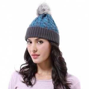 Skullies & Beanies Cable Knit Beanie Warm Faux Fuzzy Fur Pom Pom Skull Ski Cap for Men- Women - Blue - CQ18L6CKYNA $18.82