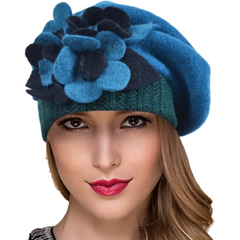 Berets Womens Beret 100% Wool French Beret Beanie Winter Hats Hy022 - Hy023-turquoise - CA18HO4H4ZX $22.01